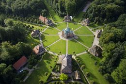 Luftaufnahme der barocken Jagdsternanlage, Schloss Clemenswerth in Sögel